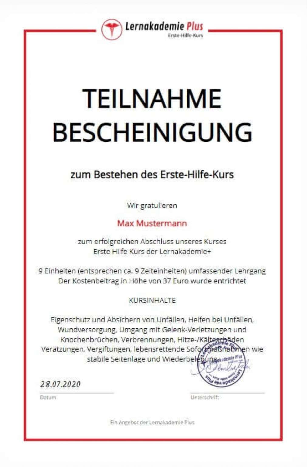 Online Erste Hilfe Kurs mit Bescheinigung •