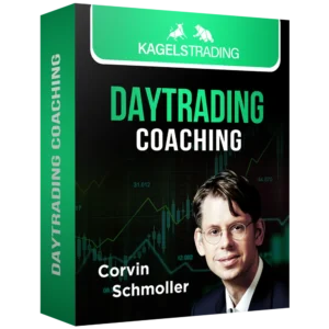 Daytrading Coaching Produktbox von Kagels Trading mit Corvin Schmoller und Candlestick-Charts