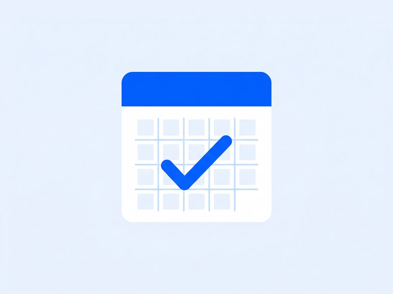 Kalender-Icon mit blauem Häkchen auf hellem Hintergrund