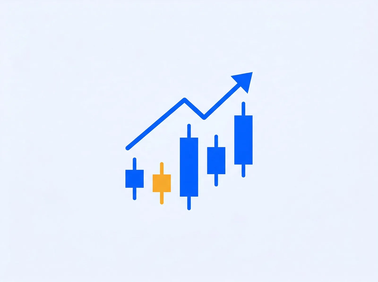 Candlestick-Chart mit aufwärts zeigender Trendlinie und Handelskerzen