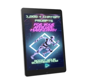 iPad-Mockup mit Neon-Design für 1000+ ChatGPT Prompts for Affiliate Marketing