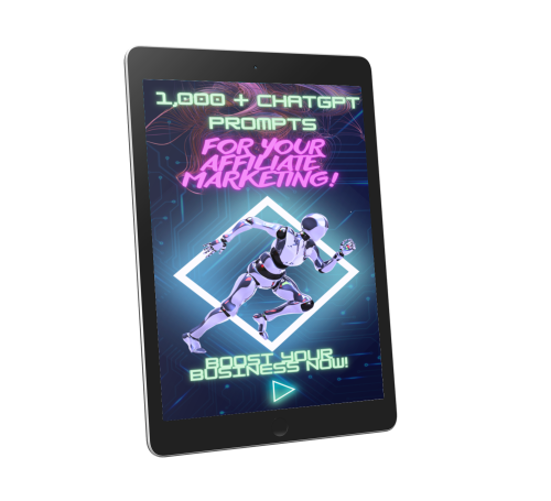 iPad-Mockup mit Neon-Design für 1000+ ChatGPT Prompts for Affiliate Marketing