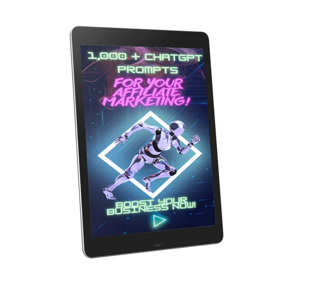 iPad-Mockup mit Neon-Design für 1000+ ChatGPT Prompts for Affiliate Marketing