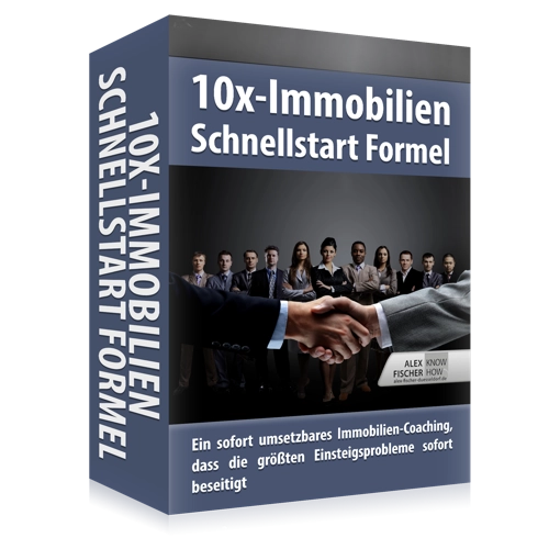 Produktbox 10x-Immobilien-Schnellstart Formel mit Team-Bild und Handschlag