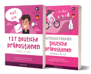 Mockup zwei Bücher 137 deutsche Präpositionen und Intensivtrainer deutsche Präpositionen