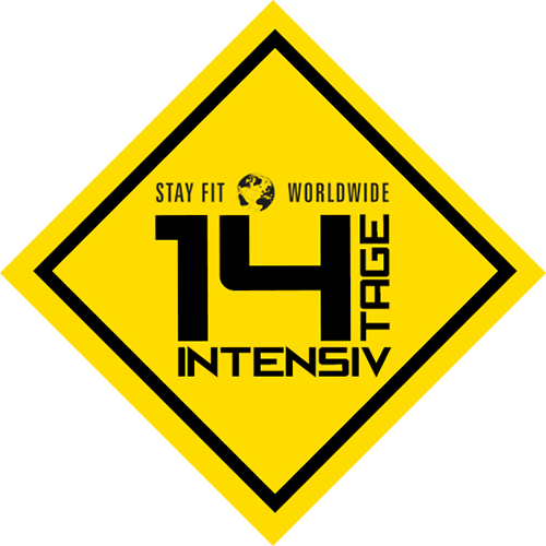 Gelbes Warnschild-Logo für 14-Tage-Intensiv-Programm