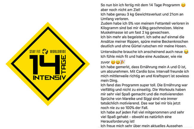 Kundenbericht mit 5% Fettanteil-Reduktion und Gewichtsverlust 3 kg in 14 Tagen
