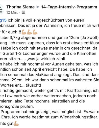 Kundenbericht Thorina Sieme mit 3,7 kg Gewichtsverlust und Umfangsreduktion
