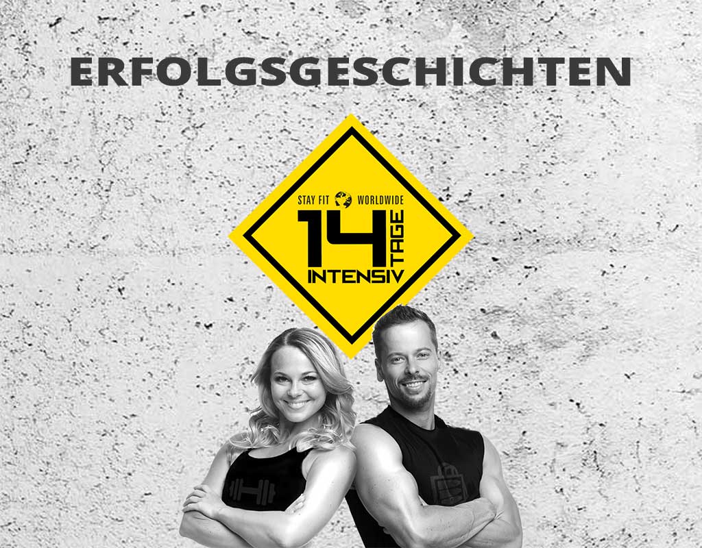 Erfolgsgeschichten Banner mit Mareike Schneider und männlichem Trainer