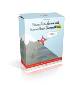 Produktbox 1x1 Guru mit Einmaleins-Lernmethode, Autor Jan Kuonen, hellblau mit Charakter-Illustration