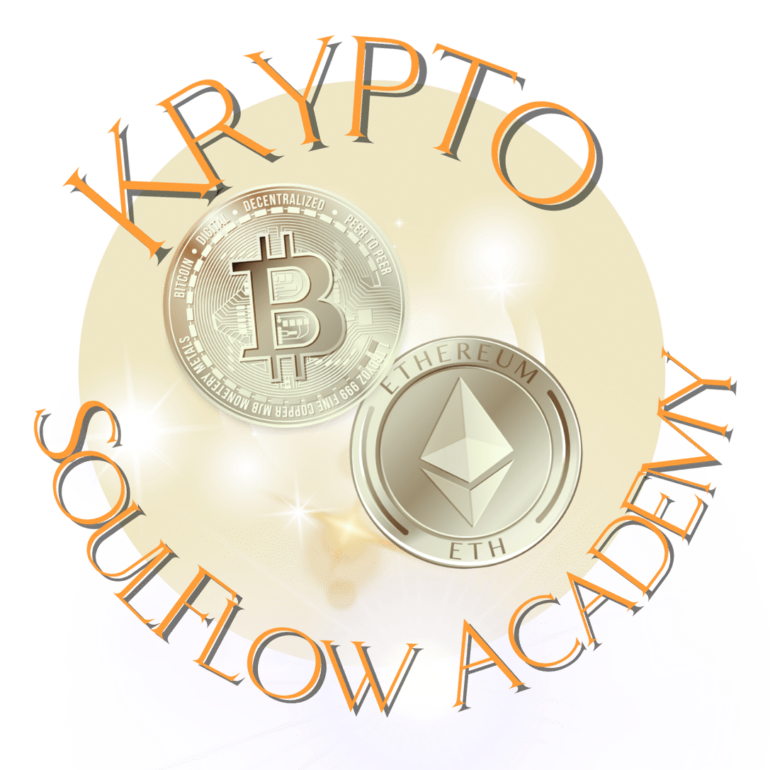 Krypto Soul Flow Academy Kreislogo mit Bitcoin und Ethereum Münzen
