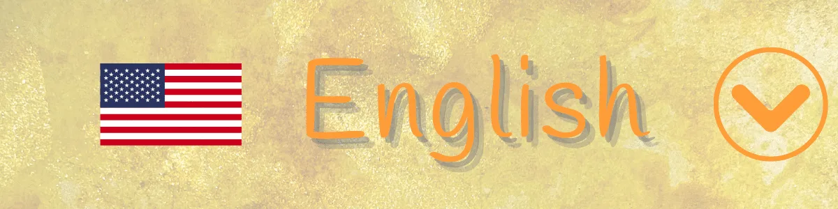 Sprachauswahl Banner Englisch mit US-Flagge und orange Dropdown-Pfeil