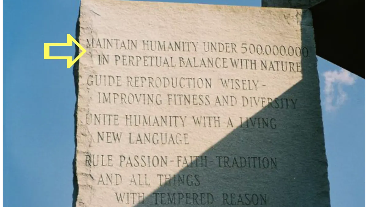 Vollständige Georgia Guidestones Steintafel mit allen Richtlinien