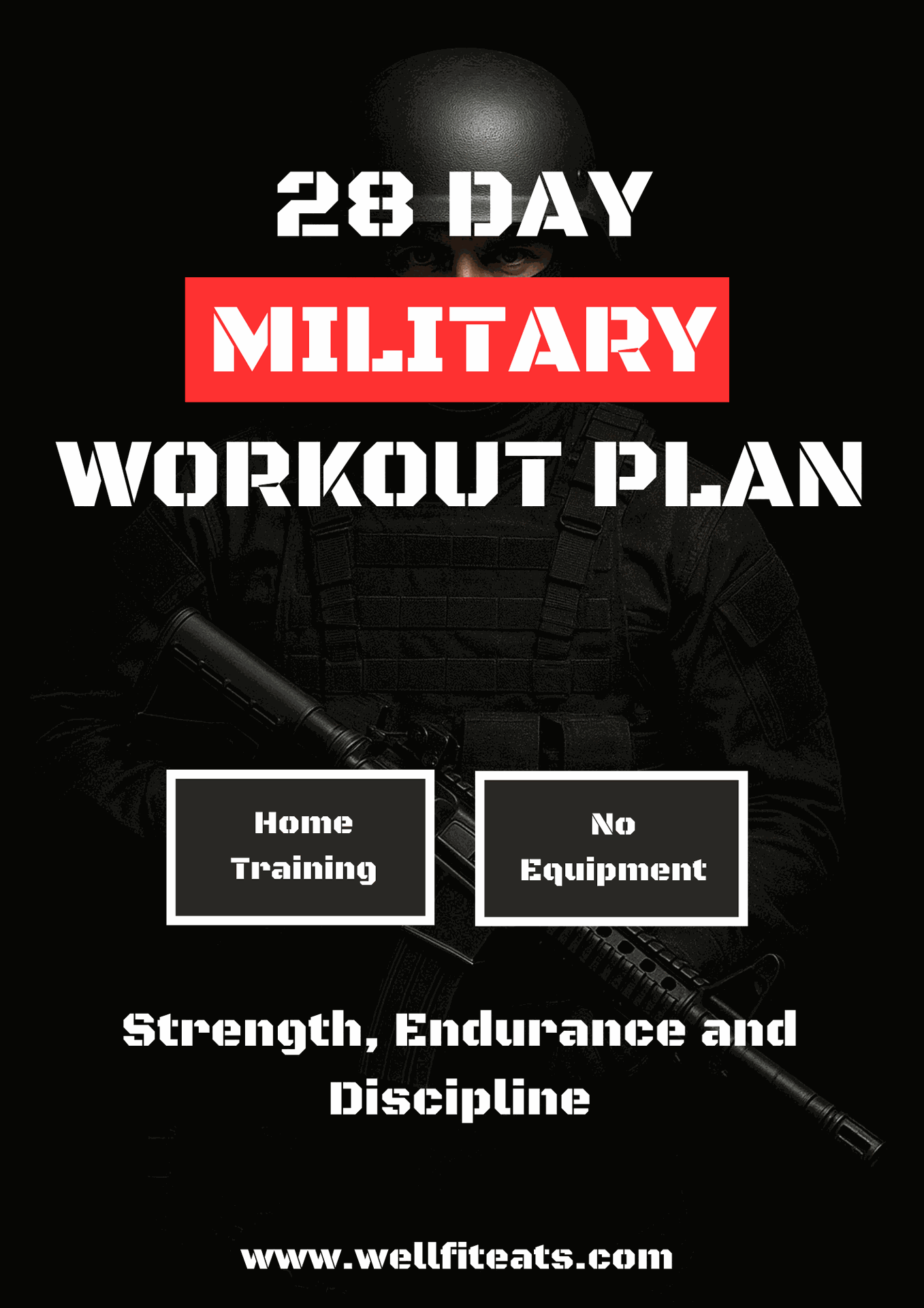 28 Day Military Workout Plan Galerie-Bild mit Soldat, Trainings-Details und Website