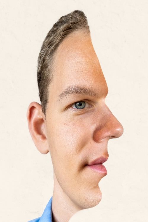 Gesichter übereinander angeordnet, Doppelbelichtung oder Zusammensetzung