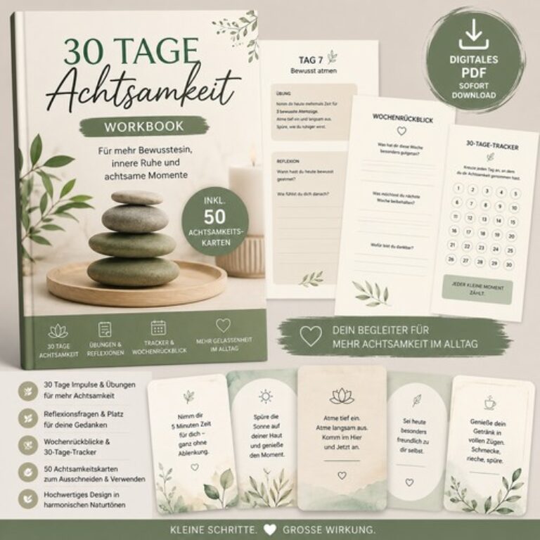 30 Tage Achtsamkeit – Workbook inkl. 50 Achtsamkeitskarten