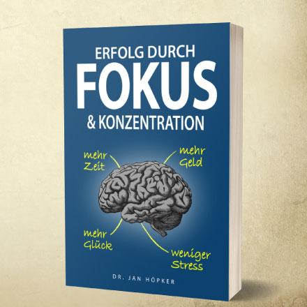 30 Tage Motivierter Fokus – Videokurs für mehr Konzentration 5 Printbuch-Mockup Erfolg durch Fokus und Konzentration mit 3D-Perspektive auf beigem Untergrund