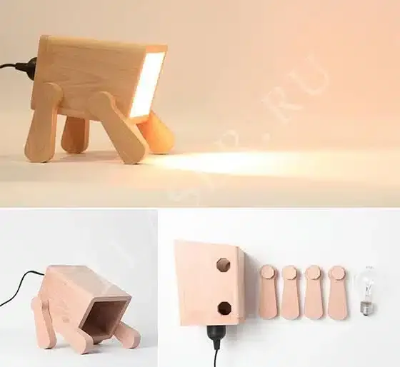 Holzlampe in Elefantform mit LED-Licht und Zubehör zur Modulation