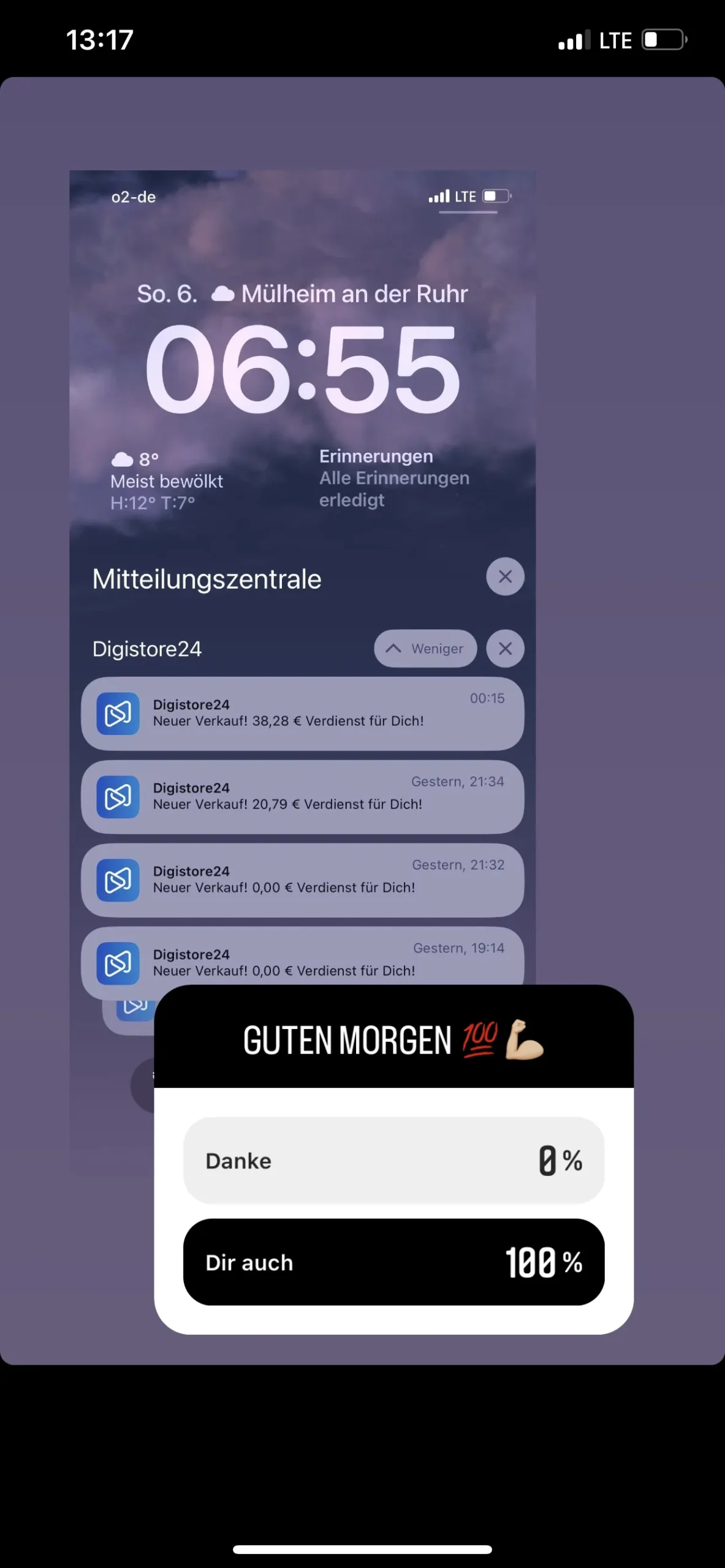 iPhone-Lockscreen mit Umfrage-Modal und Ilias Marketing Icon Gold