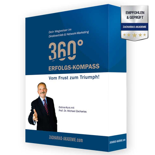Produktbox 360° Erfolgs-Kompass mit Michael Zacharias Portrait, Empfohlen & Geprüft Siegel