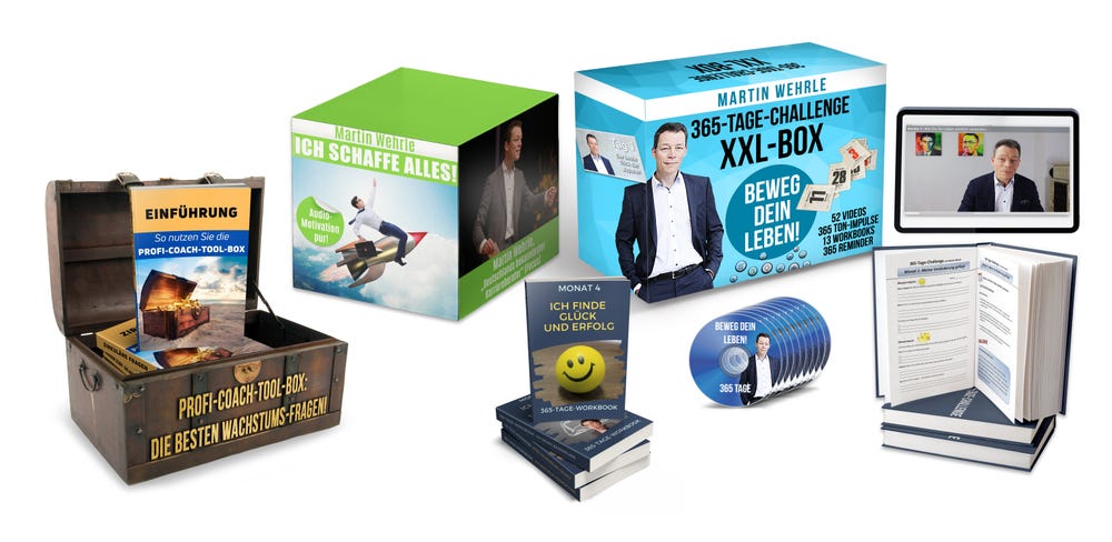 365-Tage-Challenge XXL-Box und weitere Produkte von Martin Wehrle: Profi-Coach-Tool-Box, Ratgeber, Workbook, DVD-Set und Onli