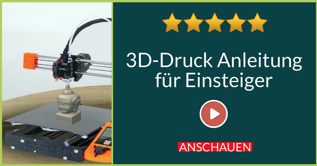 3D-Drucker beim Drucken einer Büste, daneben Text mit Bewertung und CTA-Button