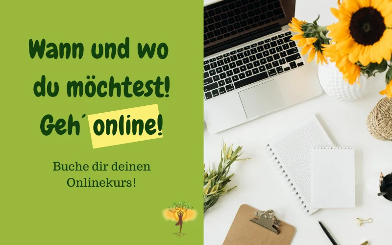 Online-Kurs Bewerbung mit Laptop, Sonnenblume und Text