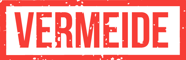 50x Multiple-Einkommensströme-Coaching von Alex Düsseldorf Fischer 5 Rotes Schild mit weißer Schrift VERMEIDE auf weißem Hintergrund