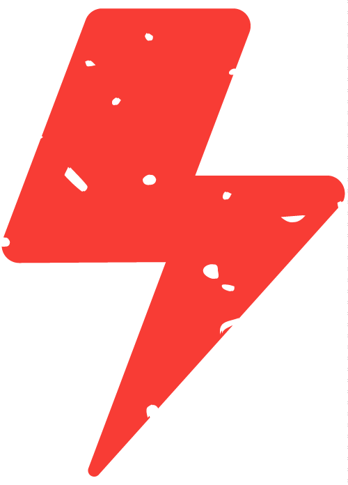 50x Multiple-Einkommensströme-Coaching von Alex Düsseldorf Fischer 9 Rotes Blitzsymbol mit weißen Akzenten