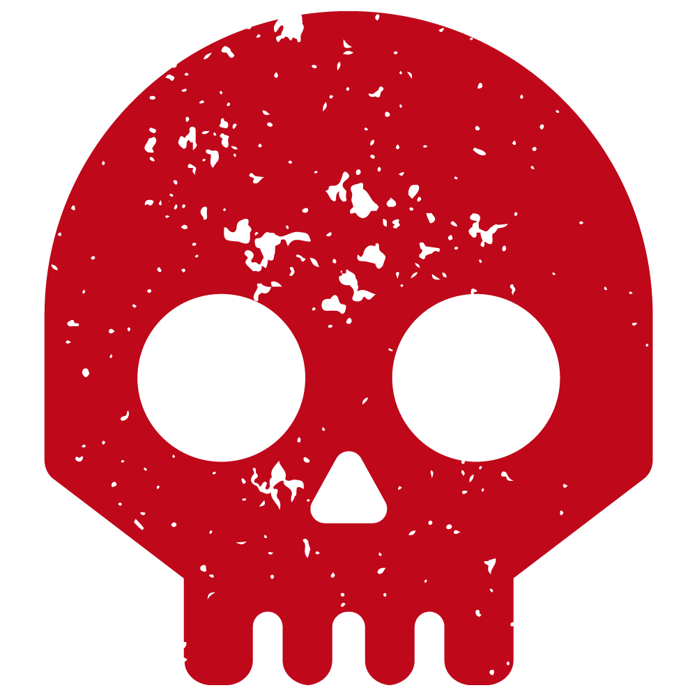 50x Multiple-Einkommensströme-Coaching von Alex Düsseldorf Fischer 3 Roter Totenkopf mit weißen Augen auf rotem Hintergrund