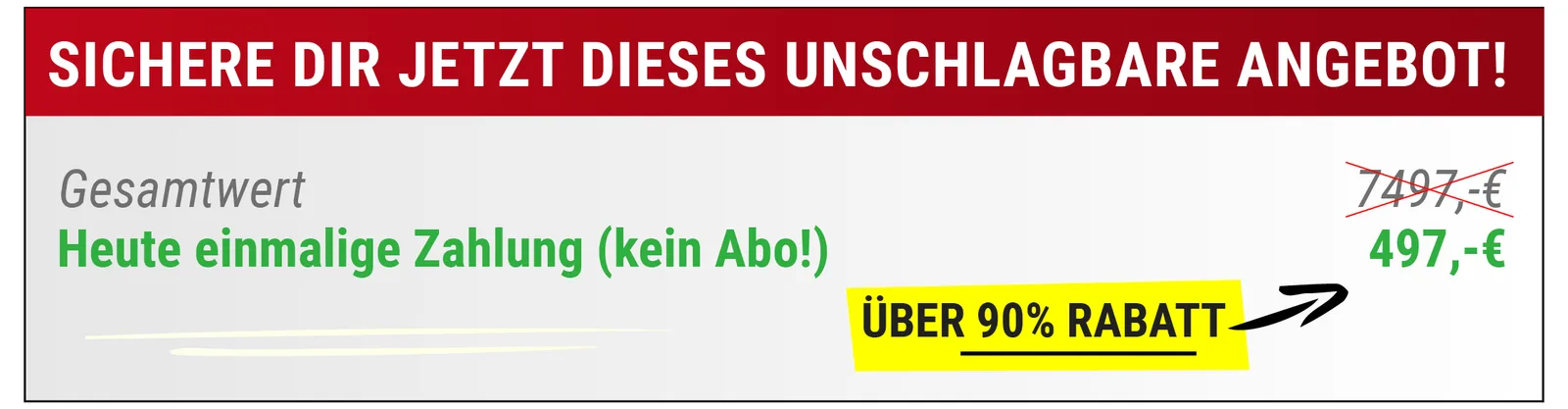 5x Immobilien-Expansions-Coaching von Alex Düsseldorf Fischer 8 Banner mit Rabatt-Angebot: Gesamtwert 7497 Euro heute einmalige Zahlung 497 Euro, über 90 Prozent Rabatt
