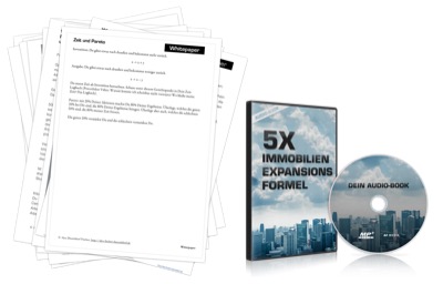 5x Immobilien-Expansions-Coaching von Alex Düsseldorf Fischer 7 Mockup mit Whitepaper-Seiten, DVD und Audio-CD zum 5x-Immobilien-Expansions-Coaching