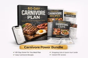 Carnivore Power Bundle Produktabbildung mit 60-Day Plan Buch, 100 Easy Carnivore Recipes, Weekly Shopping Lists, Quick Start