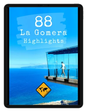 Tablet-Mockup des E-Book Covers 88 La Gomera Highlights mit Aussichtsplattform über dem Meer