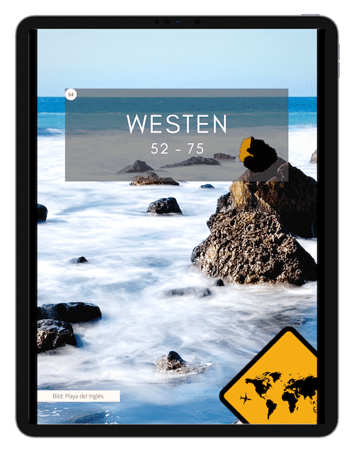 Kapitel-Deckblatt Westen des E-Books mit Felsenküste und Wellen