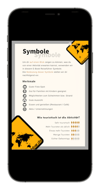 Symbole-Erklärungsseite des E-Books 88 La Gomera Highlights auf Smartphone