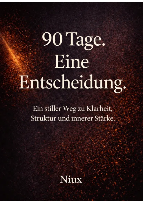90 Tage – Selbstklärungskurs für Männer von Nicolas Lux 1 Cover des Kurses '90 Tage. Eine Entscheidung' von Nicolas Lux mit goldenen Partikeln auf dunklem Hintergrund