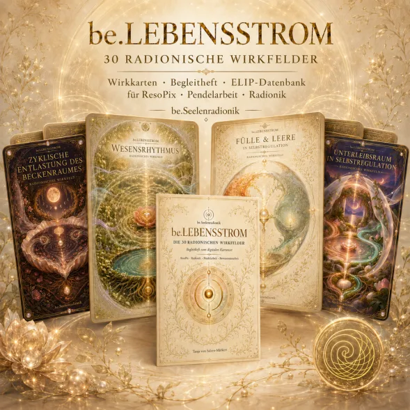 Cover be.Lebensstrom mit 30 radionischen Wirkfeldern und esoterischen Symbolen