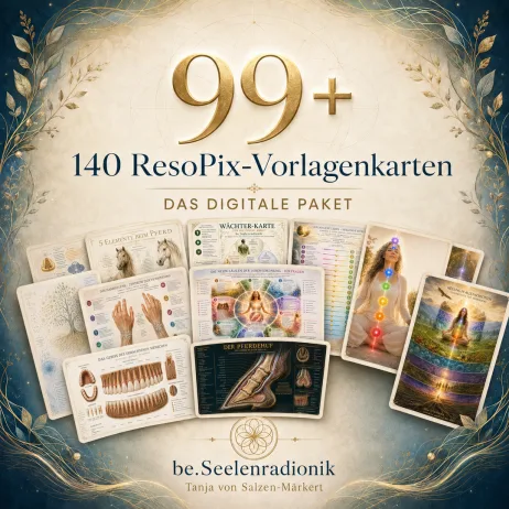 Mockup des Produkts 99+ mit 140 ResoPix-Vorlagenkartenset, digitales Paket mit ausgebreiteten Beispielkarten