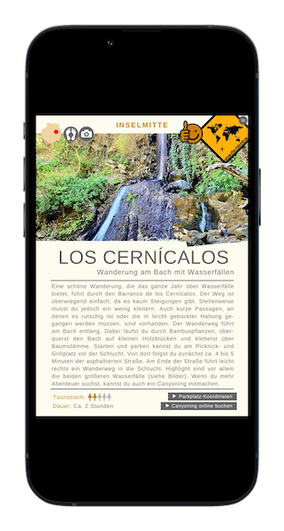 Smartphone-Screenshot Gran Canaria Guide Los Cernicalos Wanderung