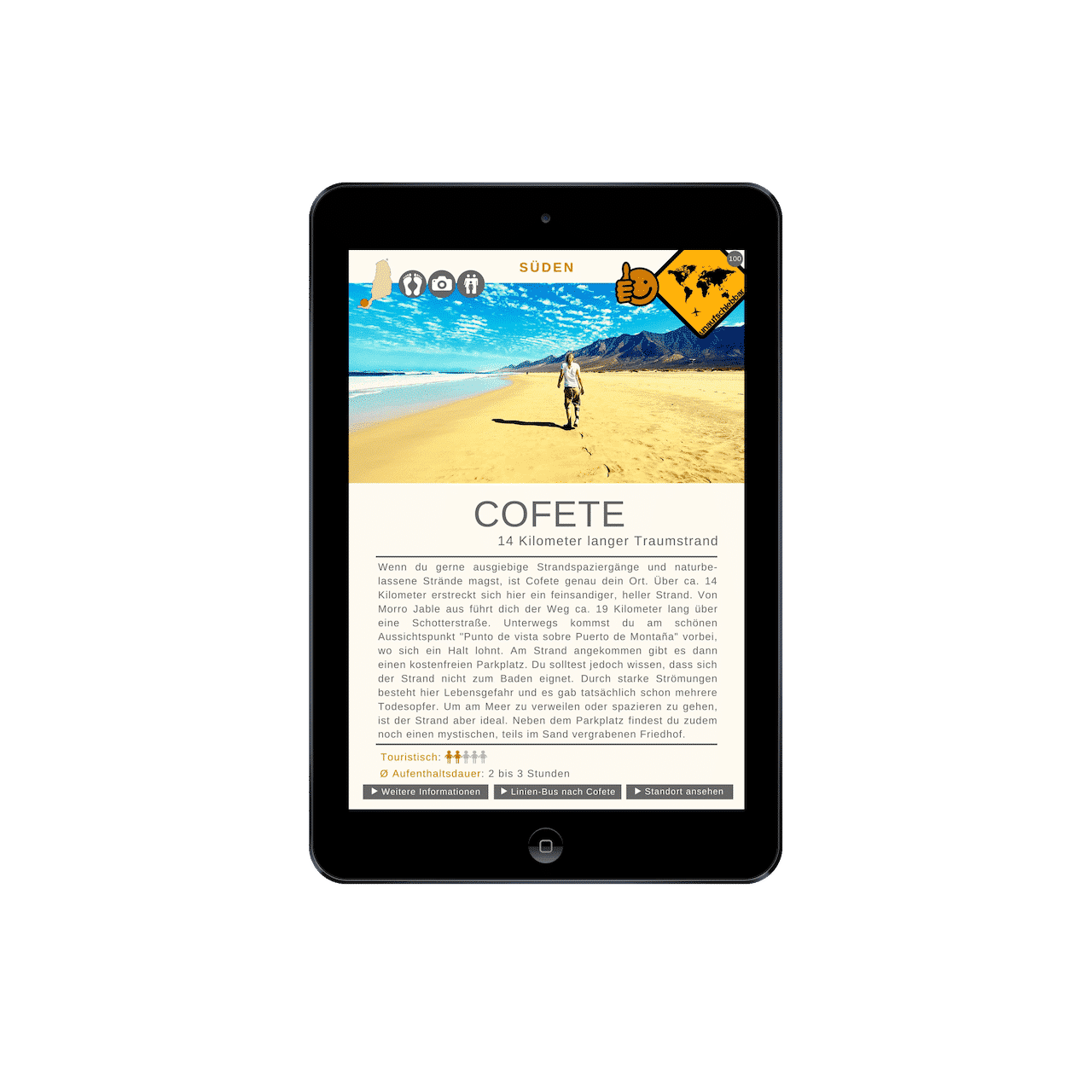 99 Highlights auf Fuerteventura – Reiseführer als E-Book 4 iPad-Screenshot Cofete 14 Kilometer langer Traumstrand