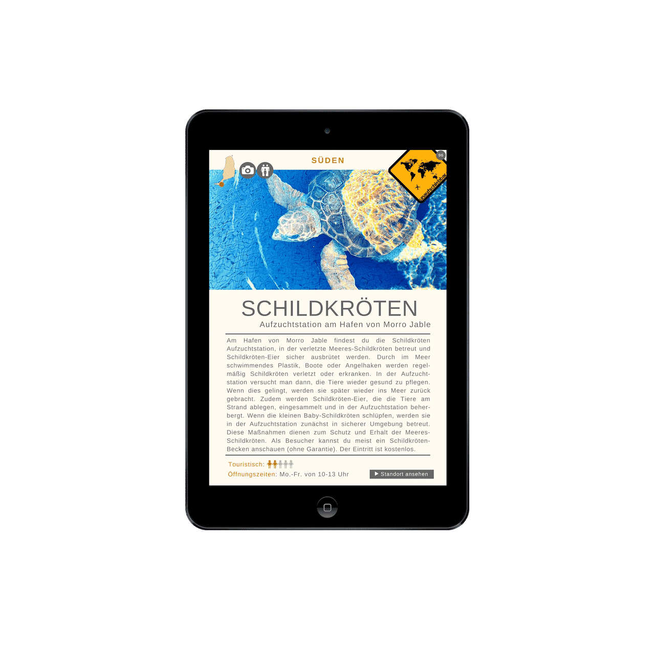 99 Highlights auf Fuerteventura – Reiseführer als E-Book 5 iPad-Screenshot Schildkröten Aufzuchtstation am Hafen von Morro Jable