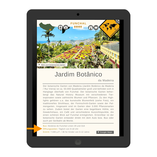 Tablet-Screenshot E-Book Jardim Botânico Funchal botanischer Garten
