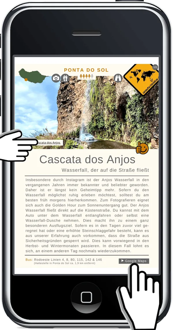 iPhone-Screenshot E-Book Cascata dos Anjos Wasserfall mit antippbaren Links