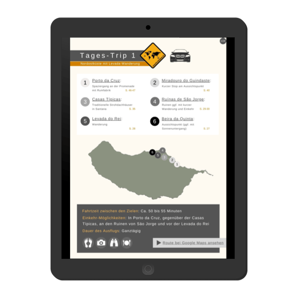 Tablet-Screenshot E-Book Tages-Trip 1 Madeira Rundfahrt mit Karte