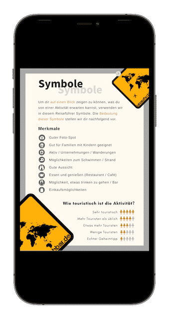 Smartphone-Screenshot Symbole und Legende für La Palma Highlights