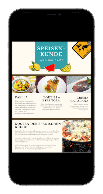 Smartphone-Screenshot Speisekunde Spanische Küche Paella Tortilla