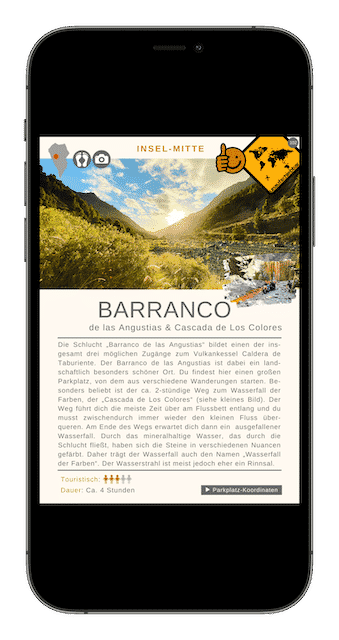 Smartphone-Screenshot Barranco de las Angustias Cascada Los Colores
