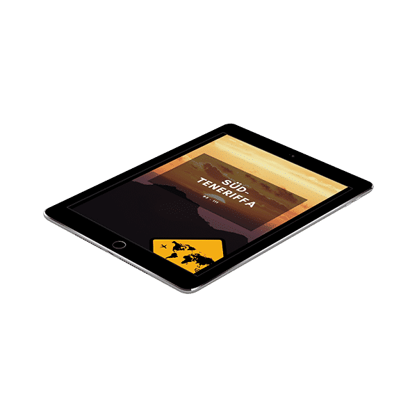 iPad Air 2 Mockup im Querformat mit Süd-Teneriffa Seite des E-Book Reiseführers