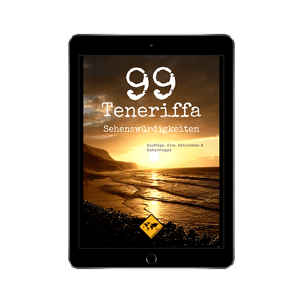 iPad Air 2 Mockup im Hochformat mit 99 Teneriffa Sehenswürdigkeiten Cover und Unaufschiebbar-Logo